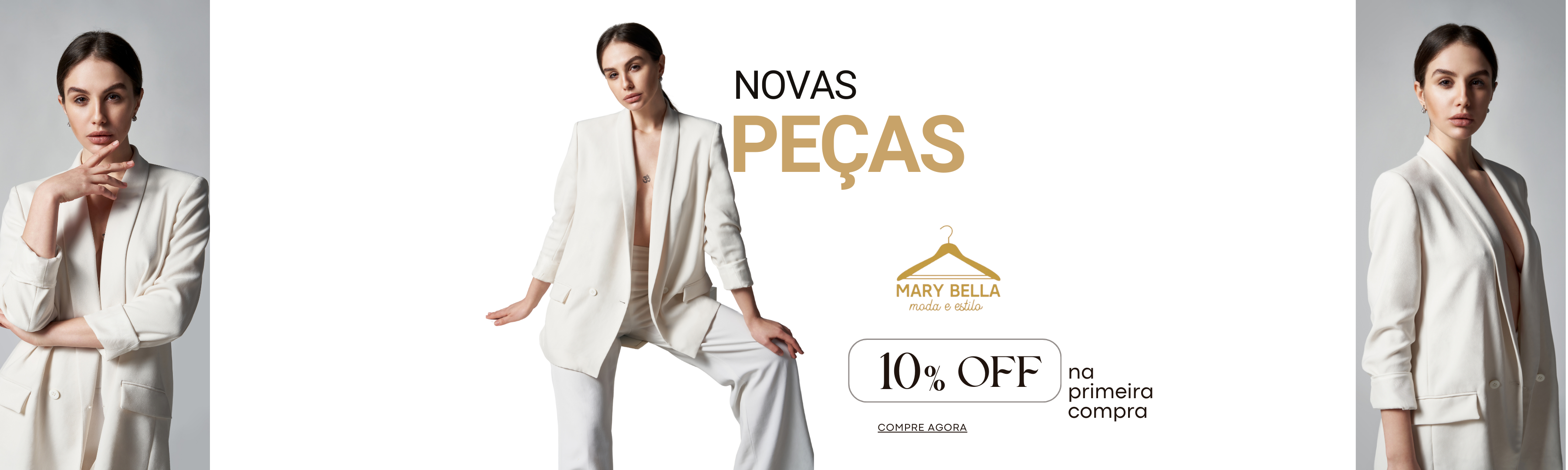 banner loja de roupas Elegante Branco e Bege